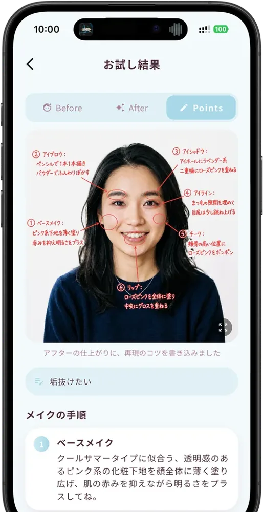 写真に直接書き込む、ステップ別メイク